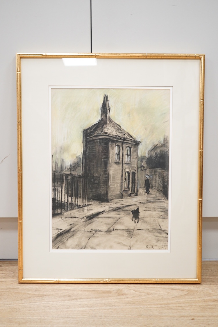 Harold Riley, 'Top of Oldham Road', signed and indistinctly dated, charcoal and pastel, 43 x 30cm